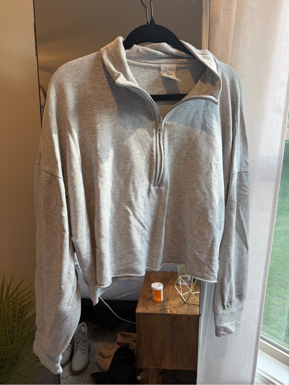 Aerie Light Gray Half-Zip Pullover Sweater
